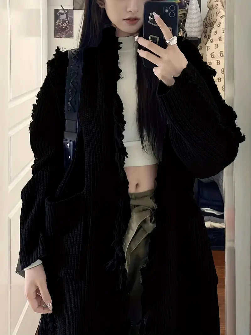 Reine - Long Fringed Cardigan - Casual and Trendy Style