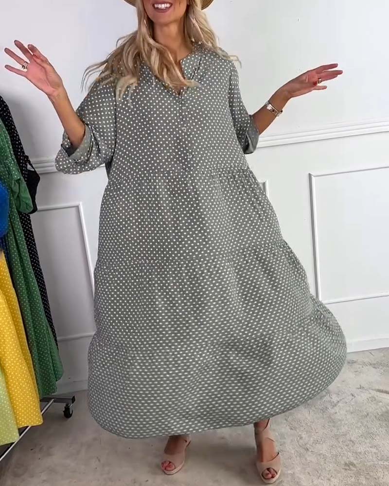Miralyn - Straight polka dot mid-sleeve dress