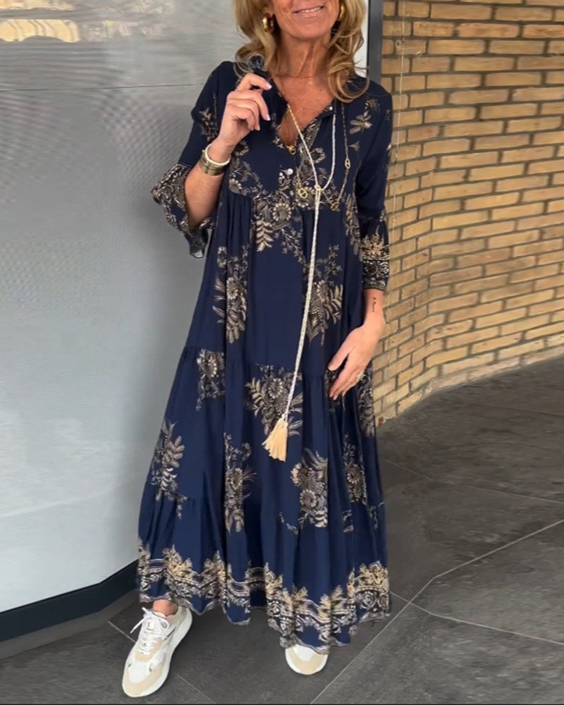 Meline - Loose Vintage V-Neck Dress