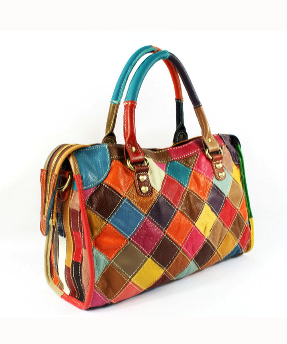 Gravina - Elegant patchwork calfskin tote bag with zipper and Colourblock studs