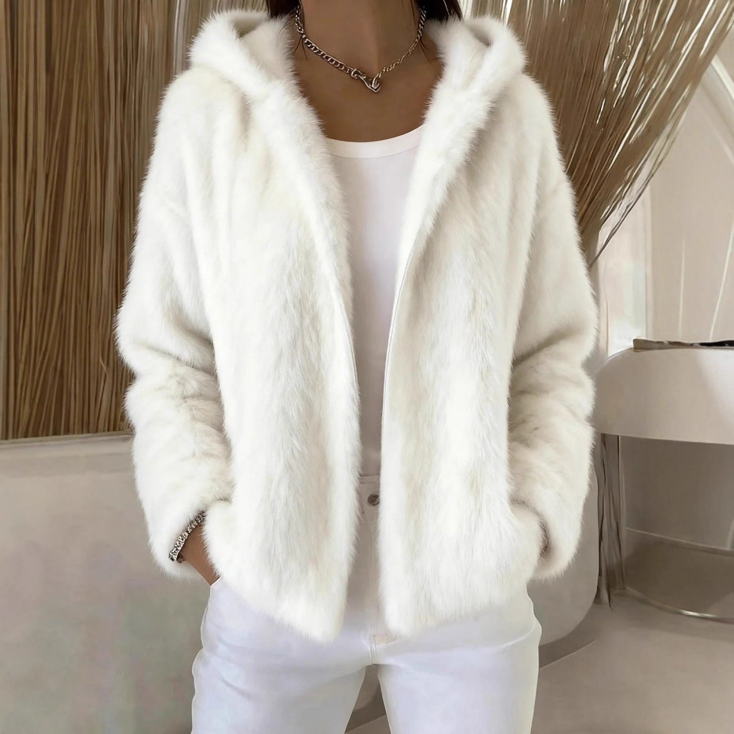 Pavirae - Soft Plush Zip-Up Hooded Jacket