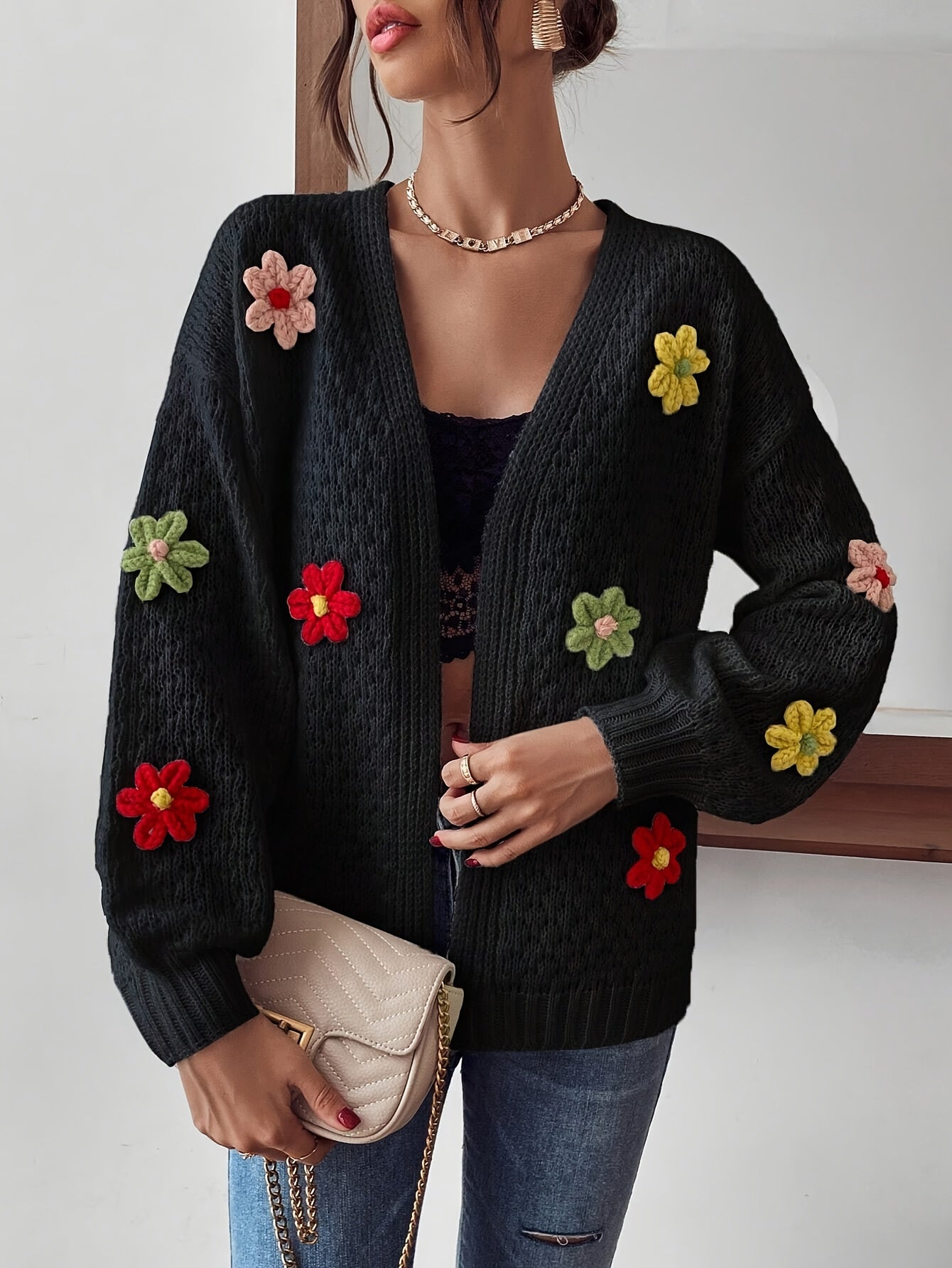 Risette - Floral Pattern Knitted Cardigan
