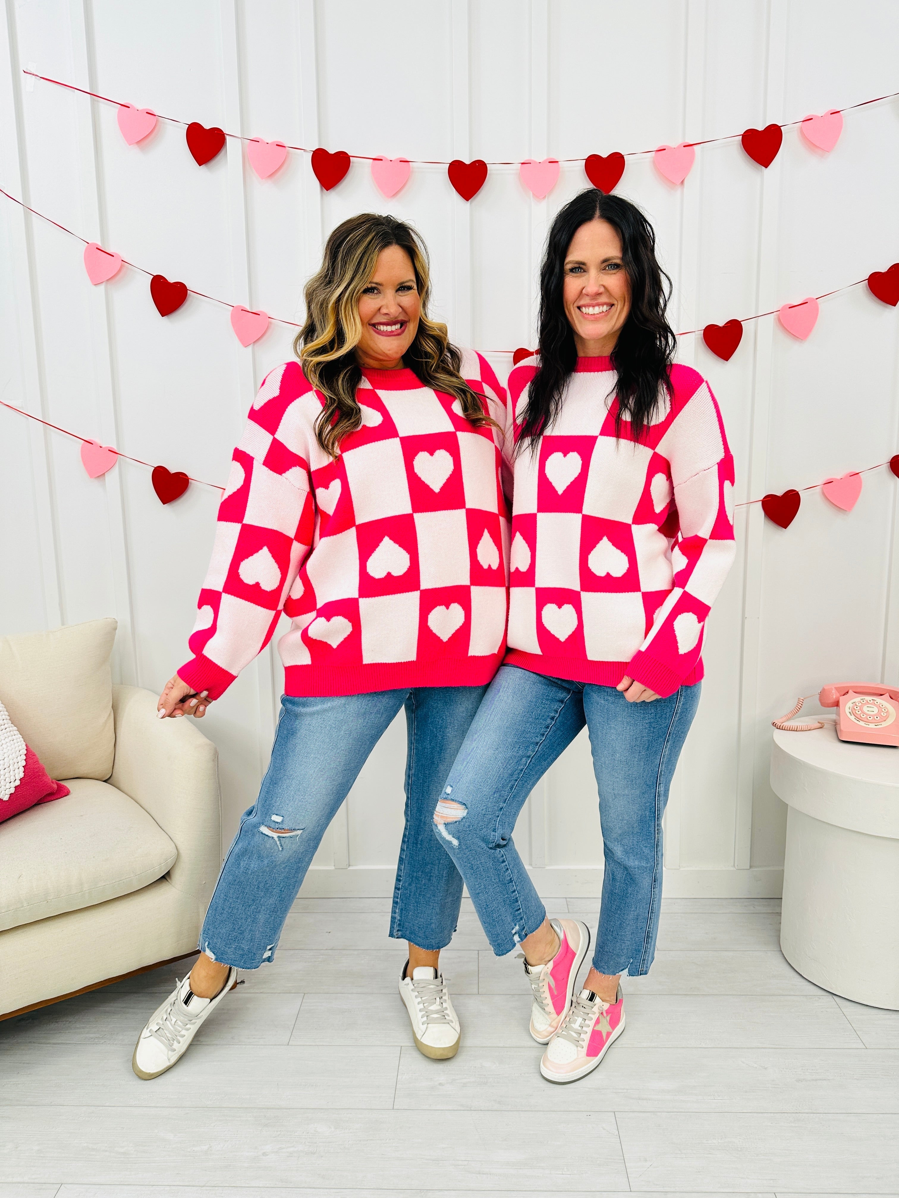 Ottilie - Valentine's Day Sweater with Checkered Hearts