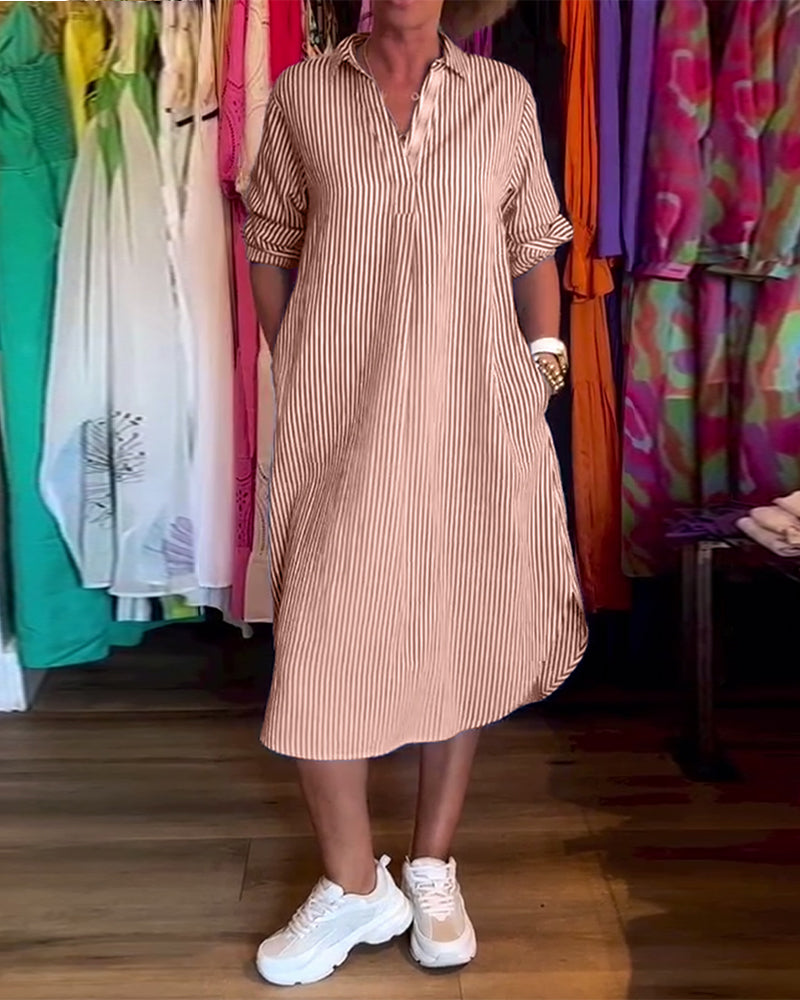 Cato - Striped Shirt Dress with Lapel Collar