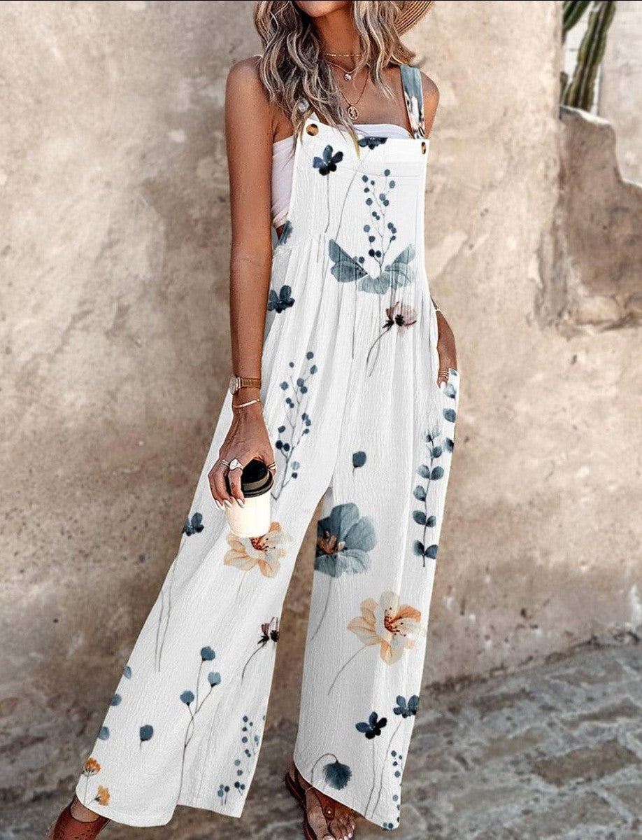 Indira - Sleeveless jumpsuit with plant print for a fresh and elegant summer look