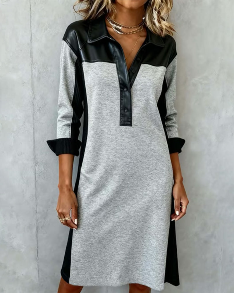 Jorellisse - Elegant Patchwork Dress with Long Sleeves