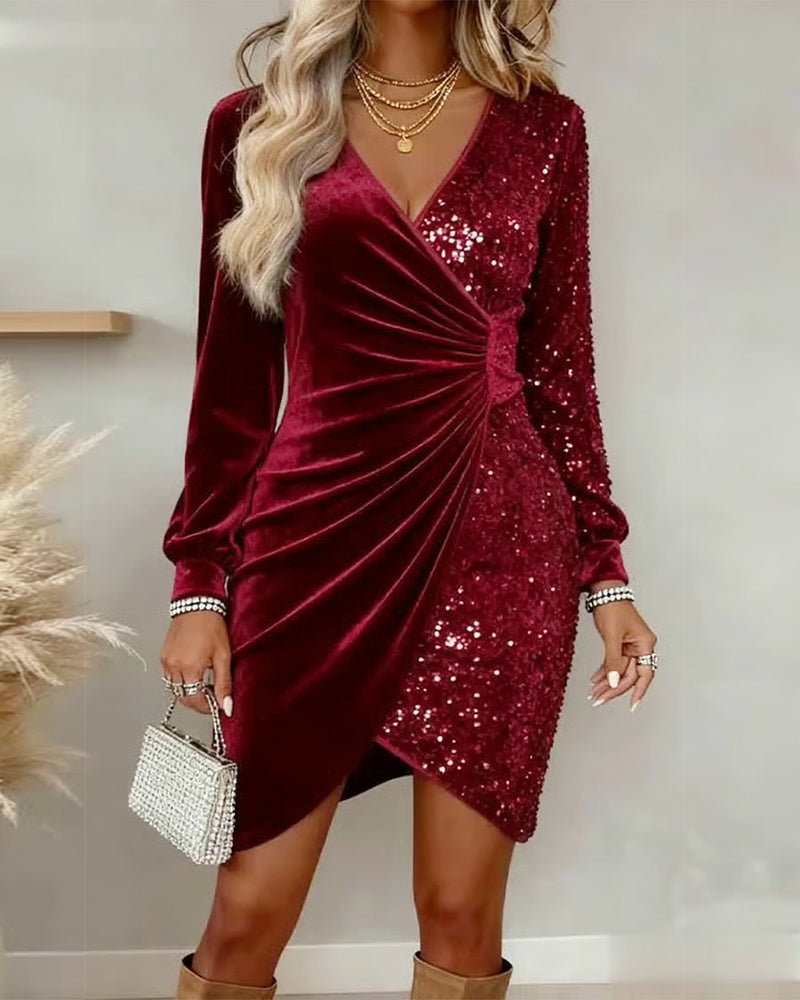 Fayriona - Sexy Velvet Dress with Sequins and Low Neckline