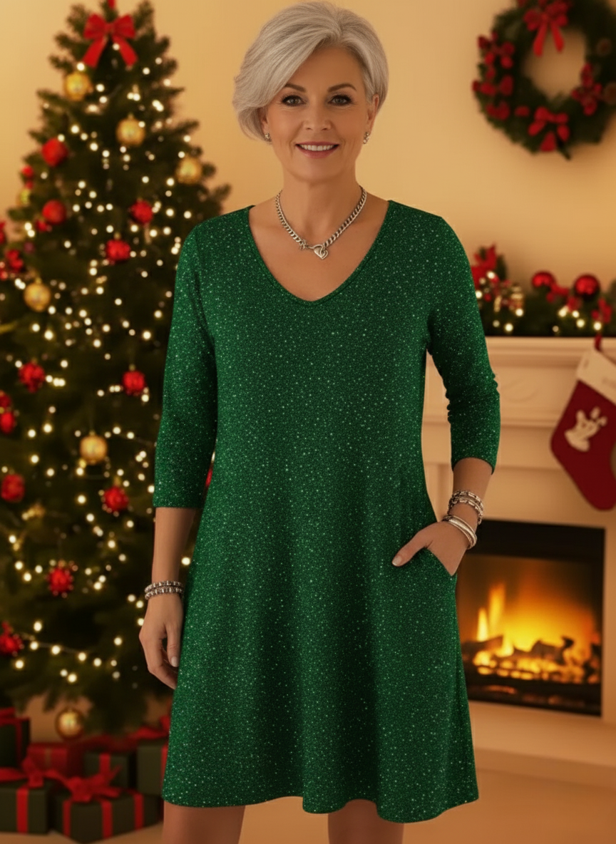 Amelindra - Pretty Sparkling V-Neck Festive Dress