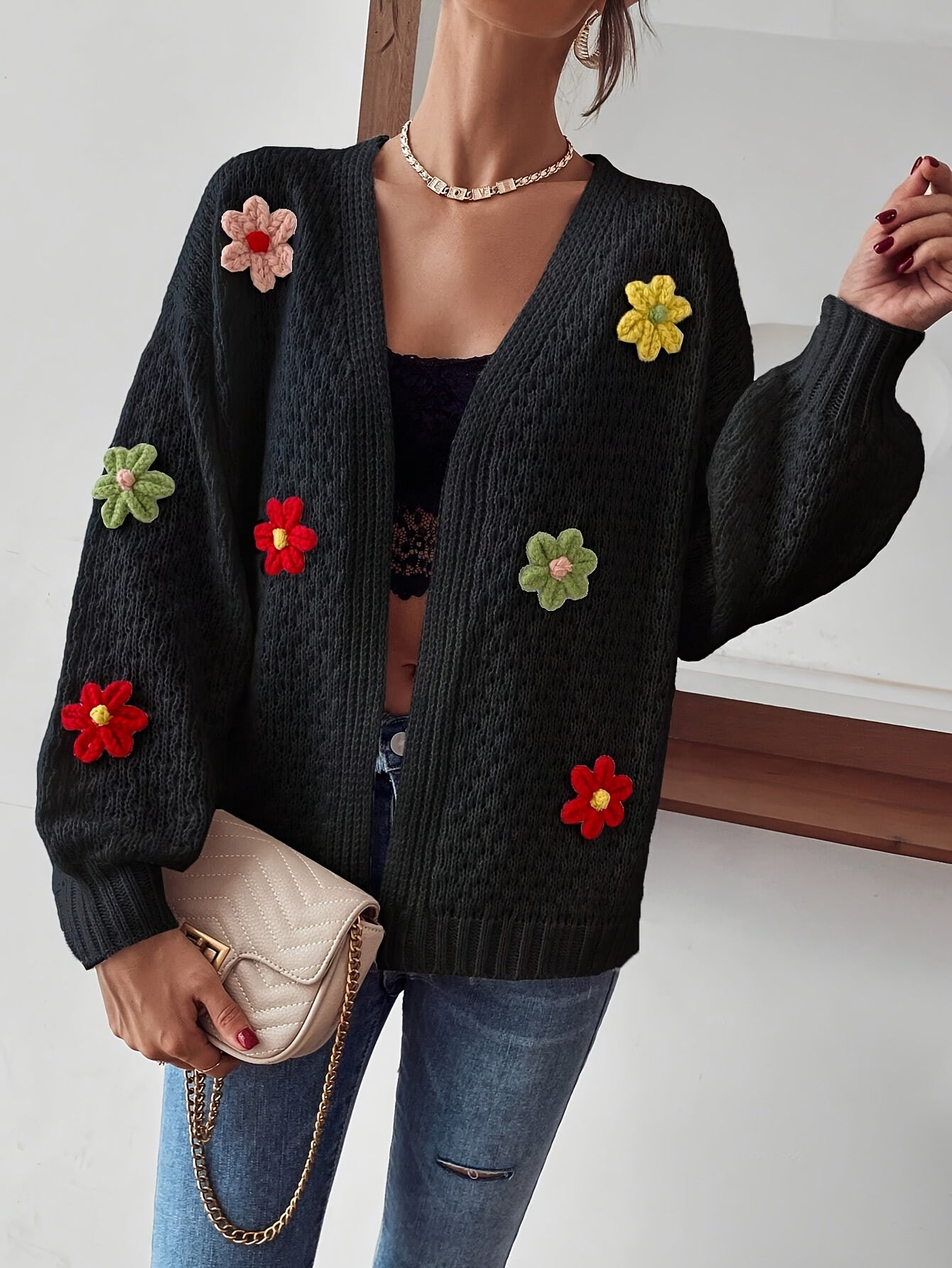 Risette - Floral Pattern Knitted Cardigan