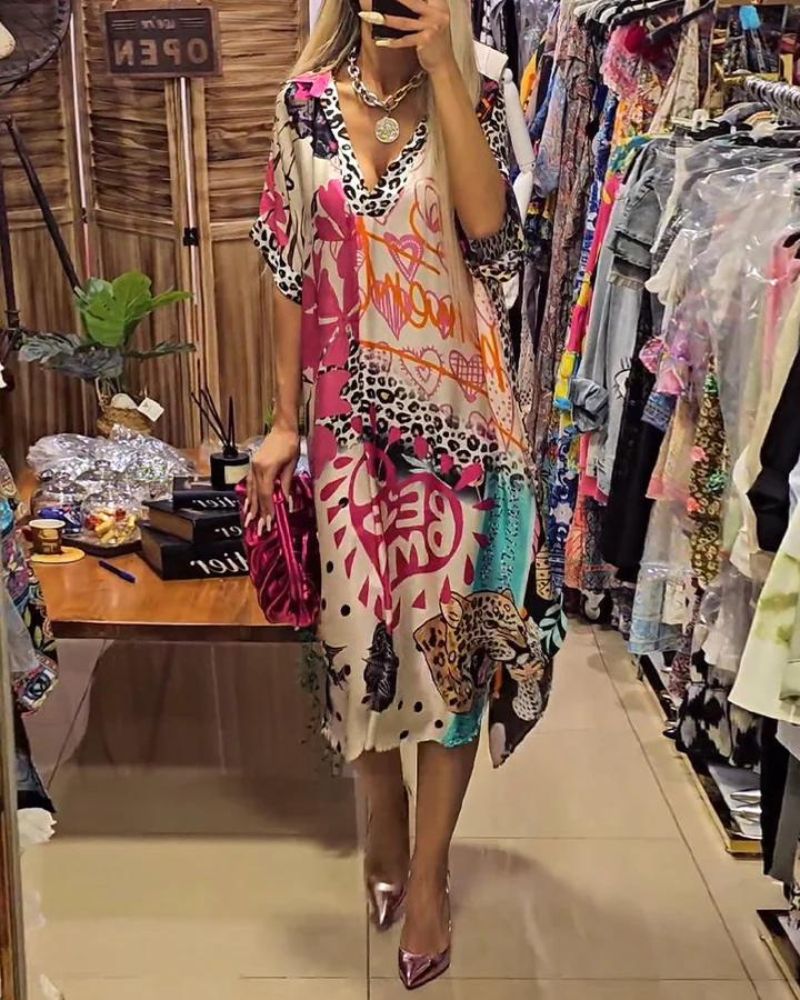 Jovena - Casual dress with Colourful leopard print