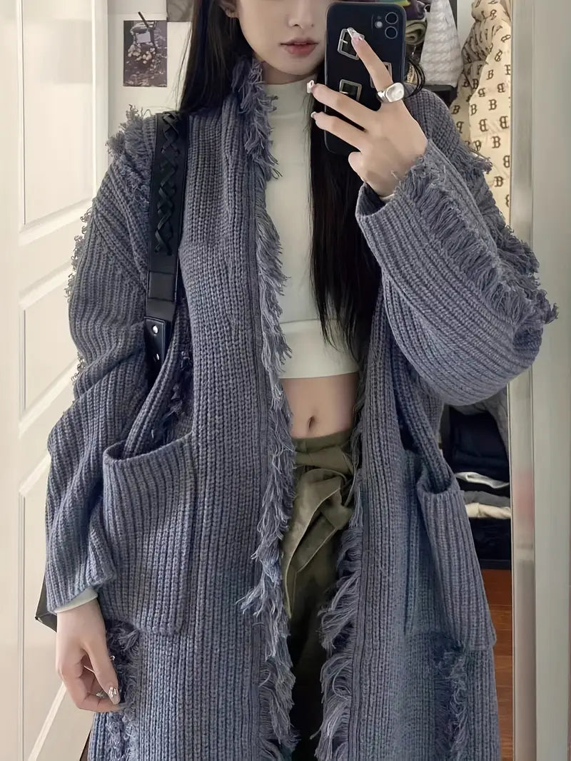 Reine - Long Fringed Cardigan - Casual and Trendy Style