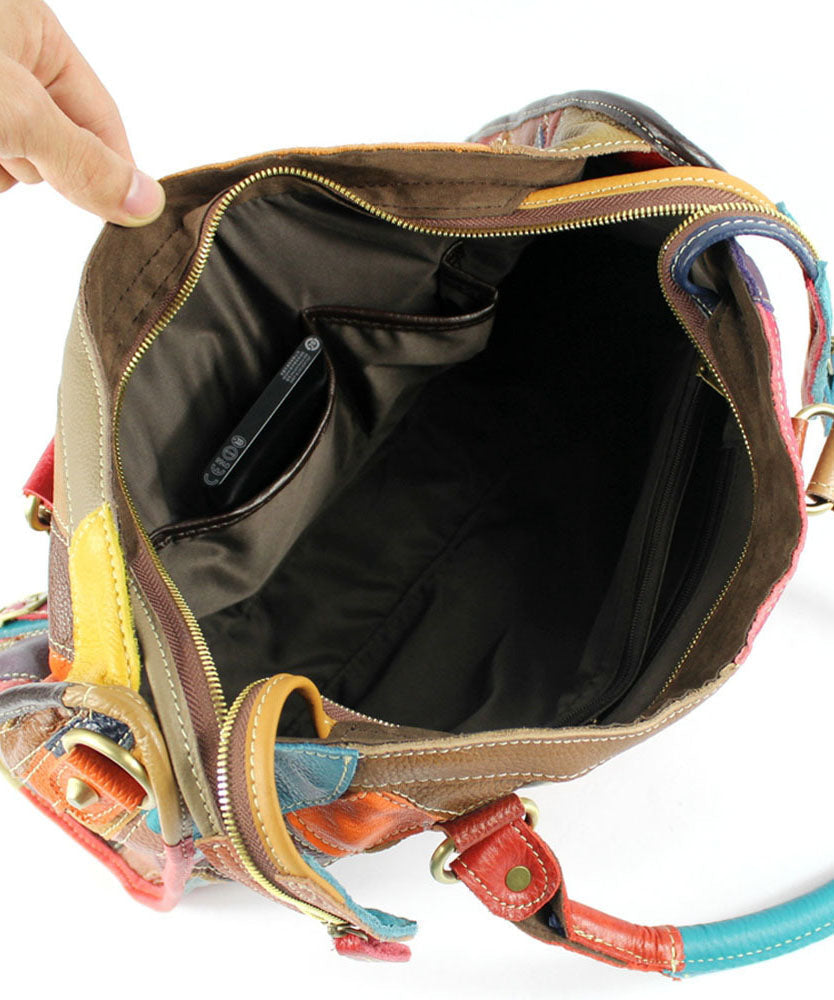 Gravina - Elegant patchwork calfskin tote bag with zipper and Colourblock studs