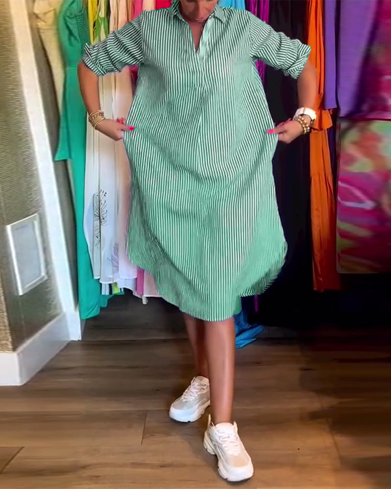 Cato - Striped Shirt Dress with Lapel Collar
