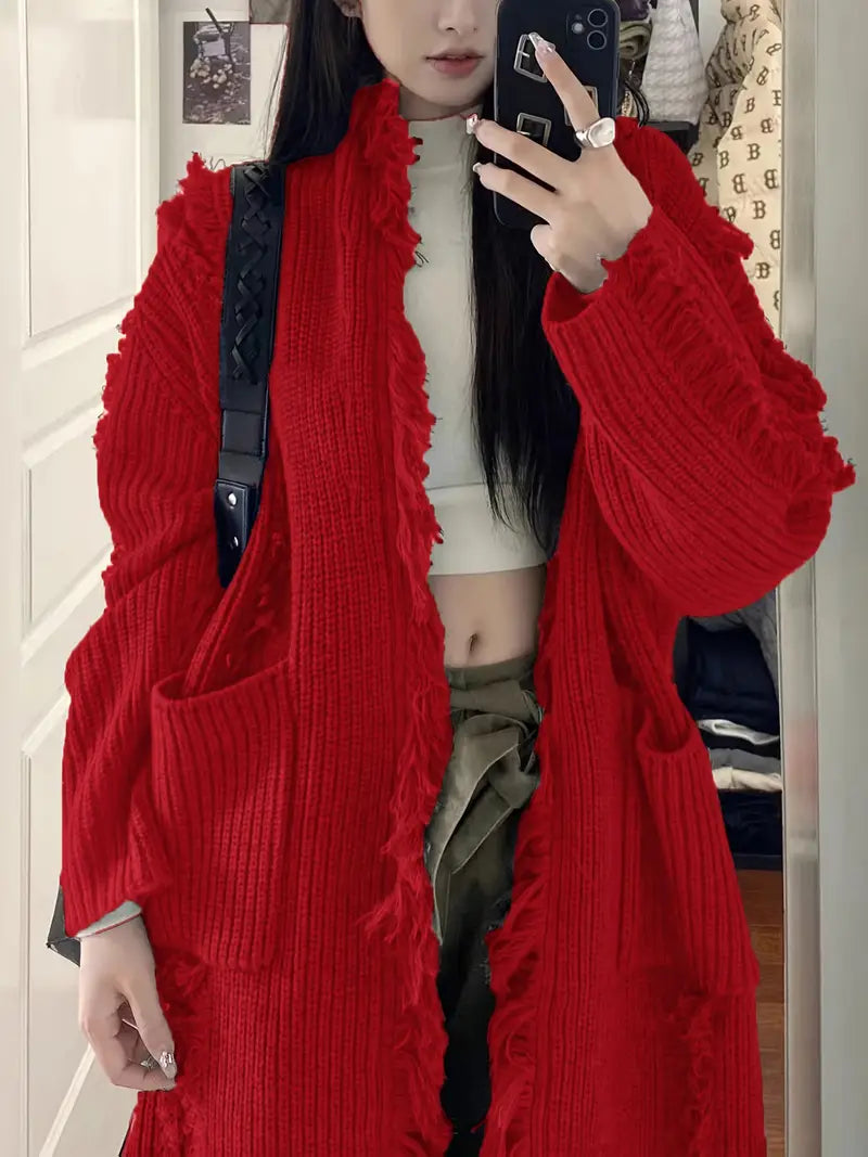 Reine - Long Fringed Cardigan - Casual and Trendy Style