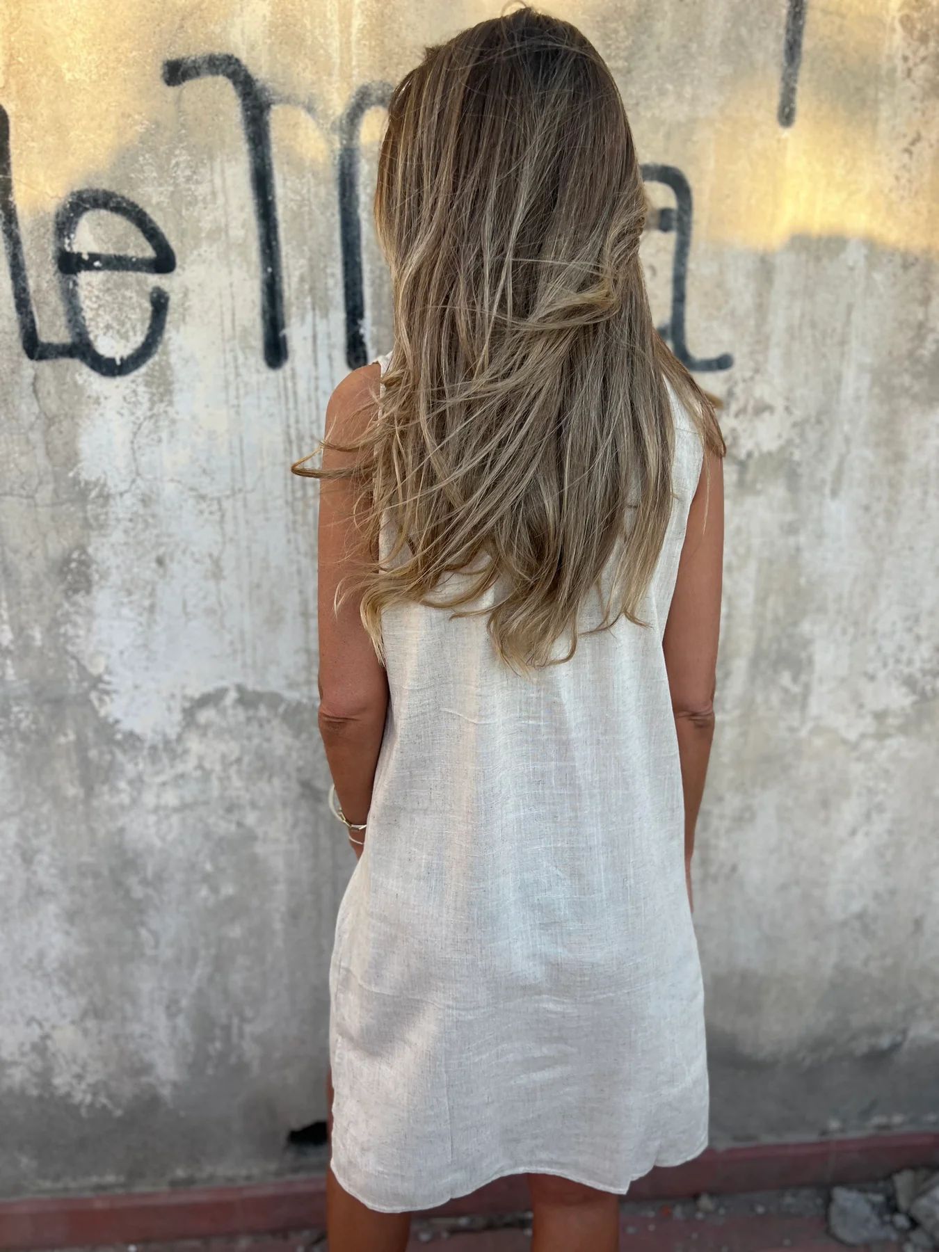 Nerelle - Casual Cotton and Linen Dress with V-Neck and Side Pocket