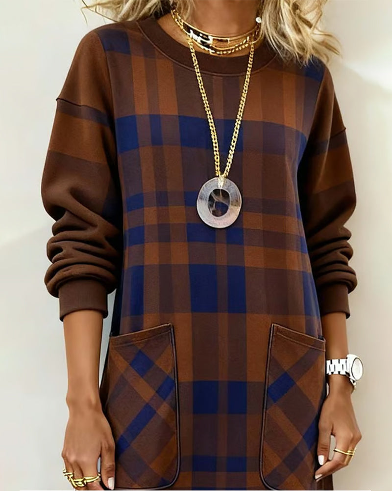 Quelivanne - Checkered Shirt Dress with Pocket