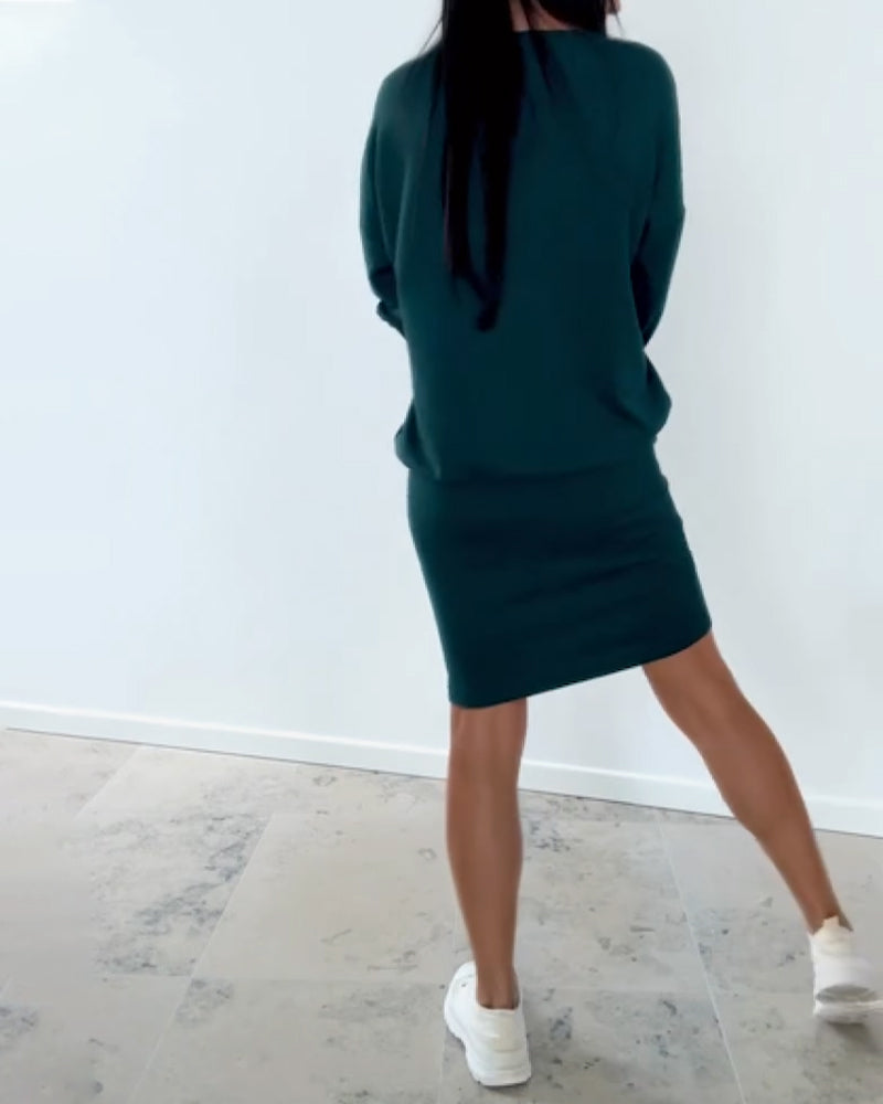 Jovirae - Casual Straight Dress with Long Sleeves