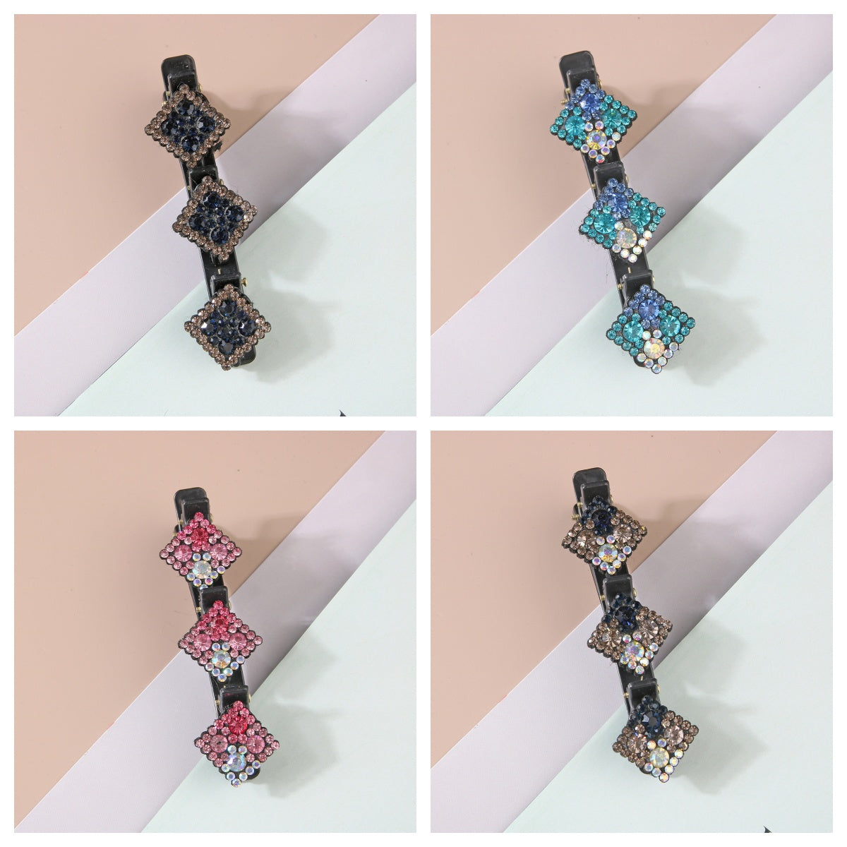 Kalinorae - Square Crystal Hairpins - Set of 4