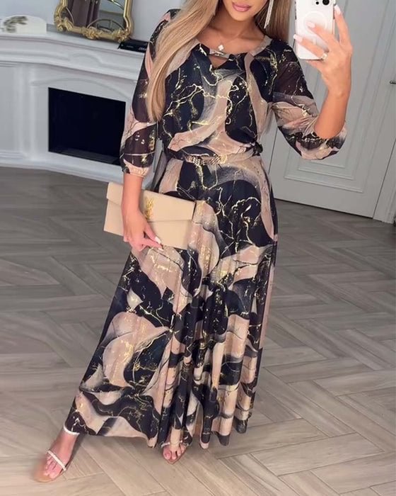 Carenza - Elegant Chiffon Dress with Three-Quarter Sleeves