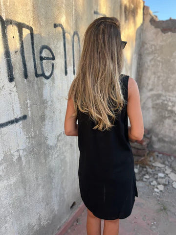 Nerelle - Casual Cotton and Linen Dress with V-Neck and Side Pocket