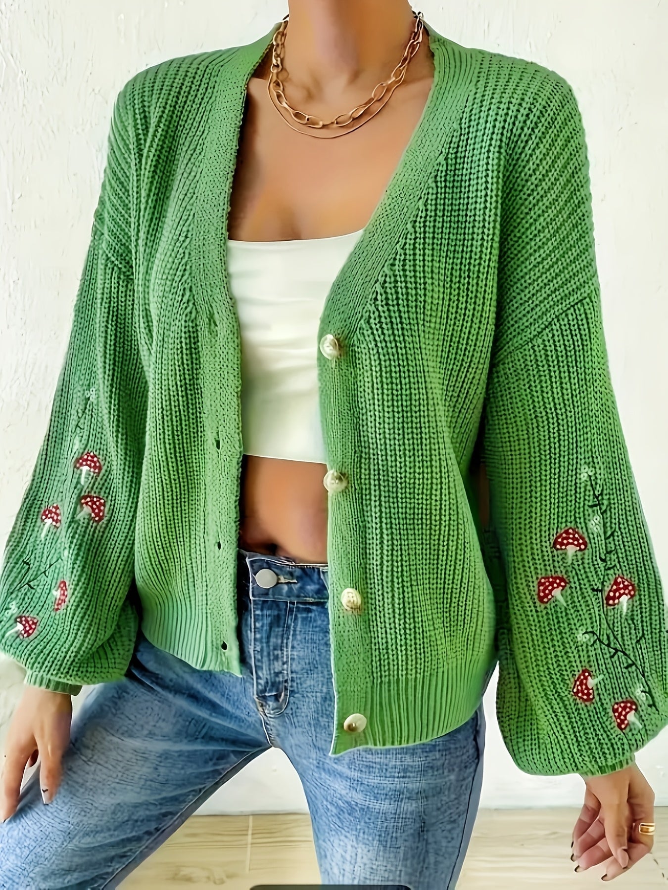 Romilly - Mushroom Embroidered Cardigan