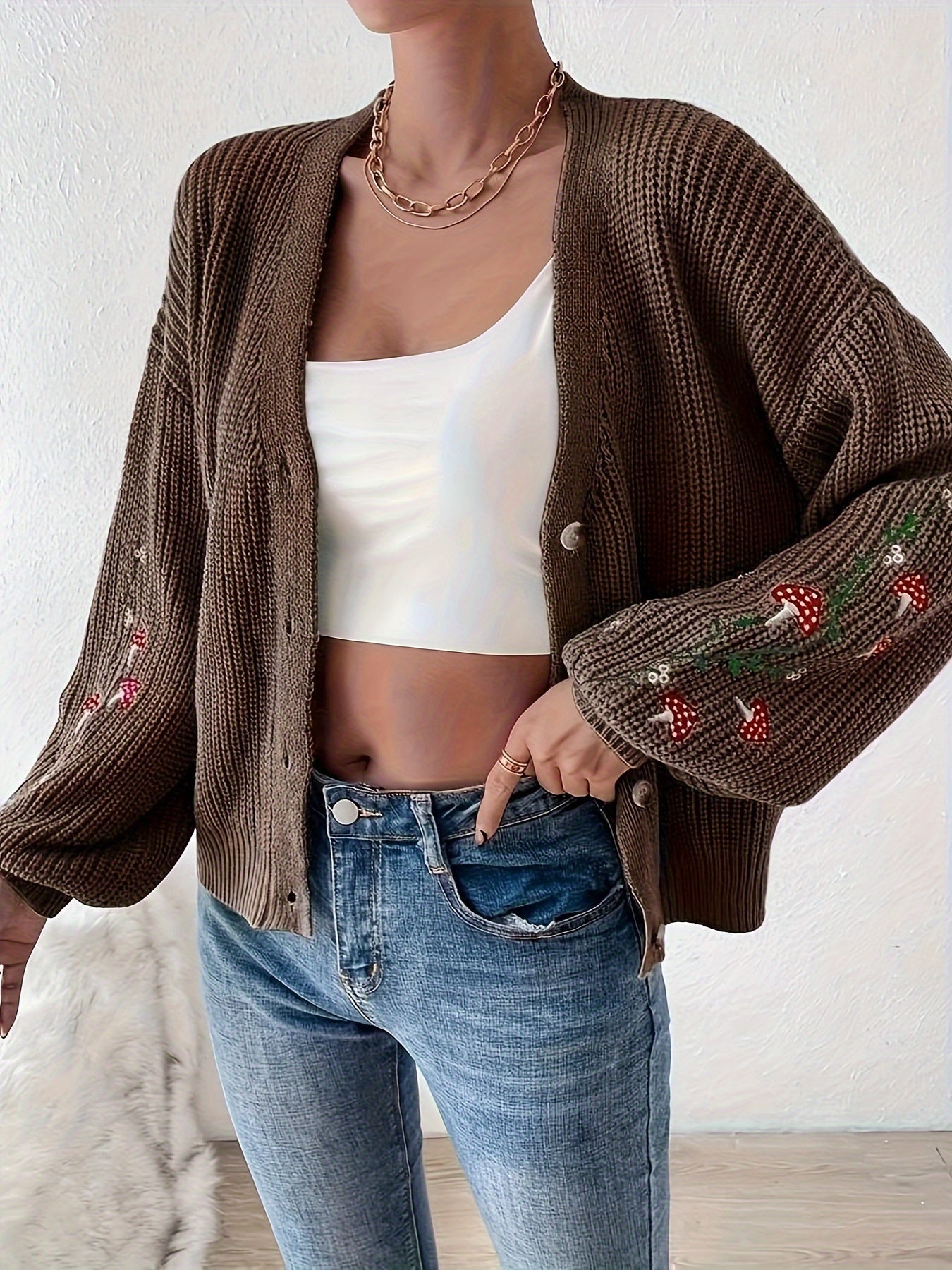 Romilly - Mushroom Embroidered Cardigan