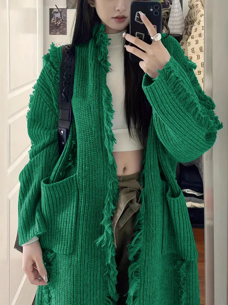 Reine - Long Fringed Cardigan - Casual and Trendy Style