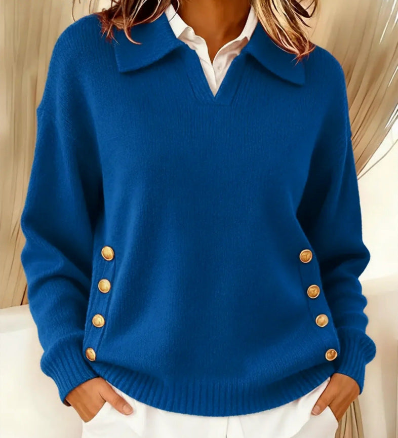 Belinara - Elegant Sweater with Gold Buttons