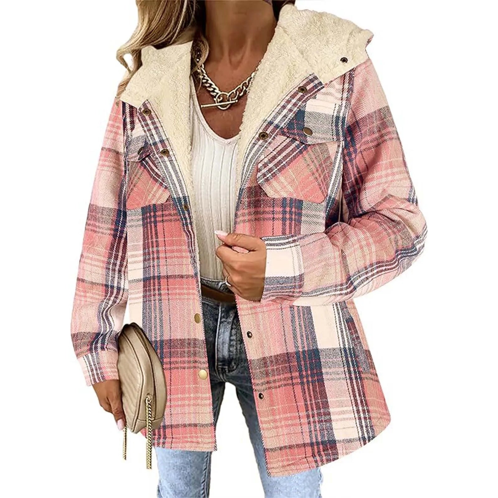 Agathe - Fleece-Lined Checked Jacket with Hood