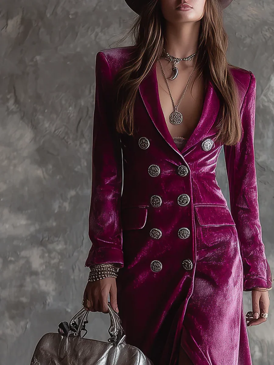 Helavine - Elegant Velvet Long Blazer Dress