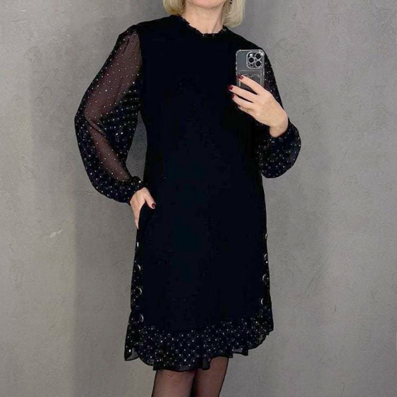 Thessariae - Elegant Dress with Crystals and Round Neck