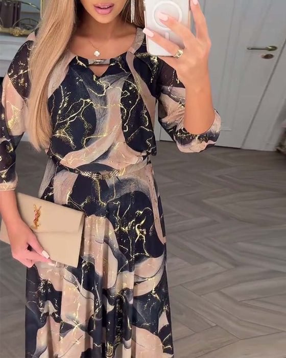 Carenza - Elegant Chiffon Dress with Three-Quarter Sleeves