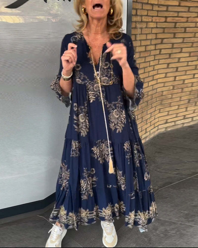 Meline - Loose Vintage V-Neck Dress