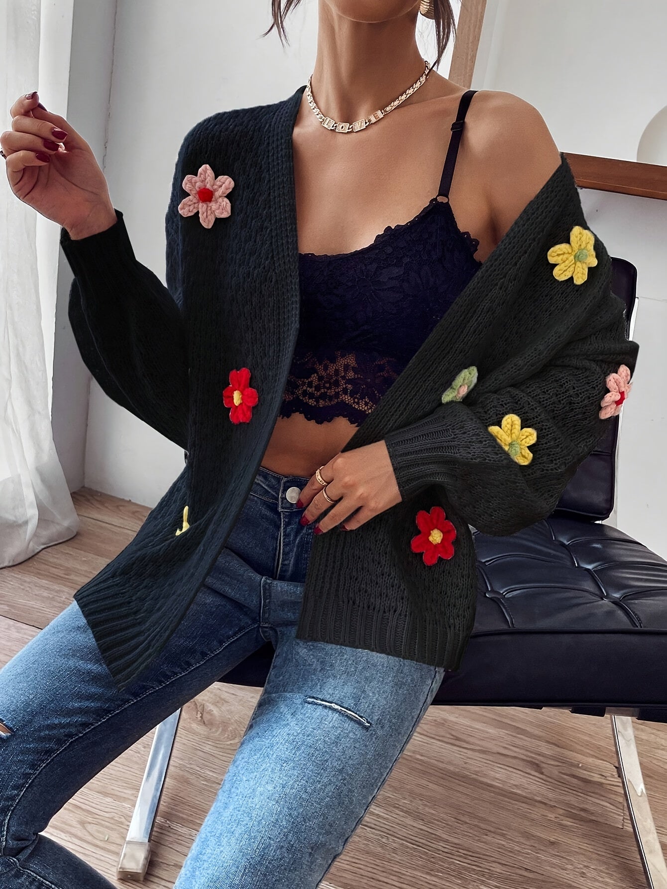 Risette - Floral Pattern Knitted Cardigan