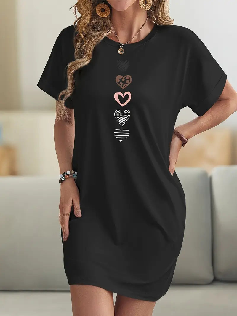 Milia - Graphic Hearts Casual Dress - Cool Elegance & Absolute Comfort