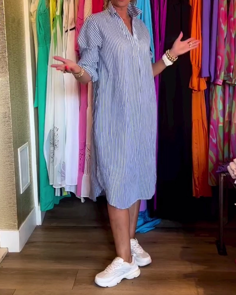 Cato - Striped Shirt Dress with Lapel Collar