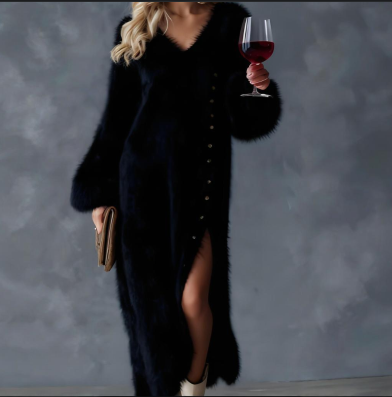 Queliriana - Elegant Long Sweater Dress with Buttoned Slit