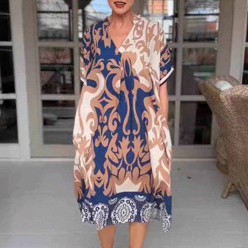 Bente - Elegant Printed Loose Midi Dress