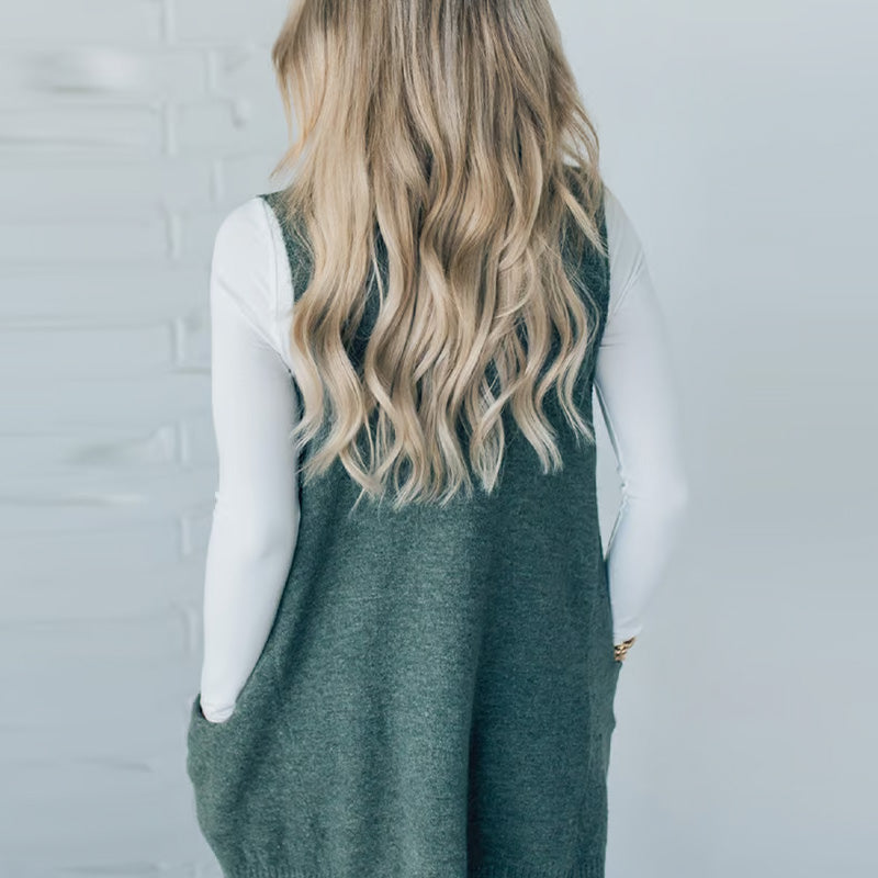 Carole - Sleeveless Knitted Vest with Pockets and V-Neck