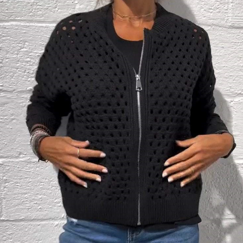 Florence - Women's Knitted Jacket with Zipper and Cutouts