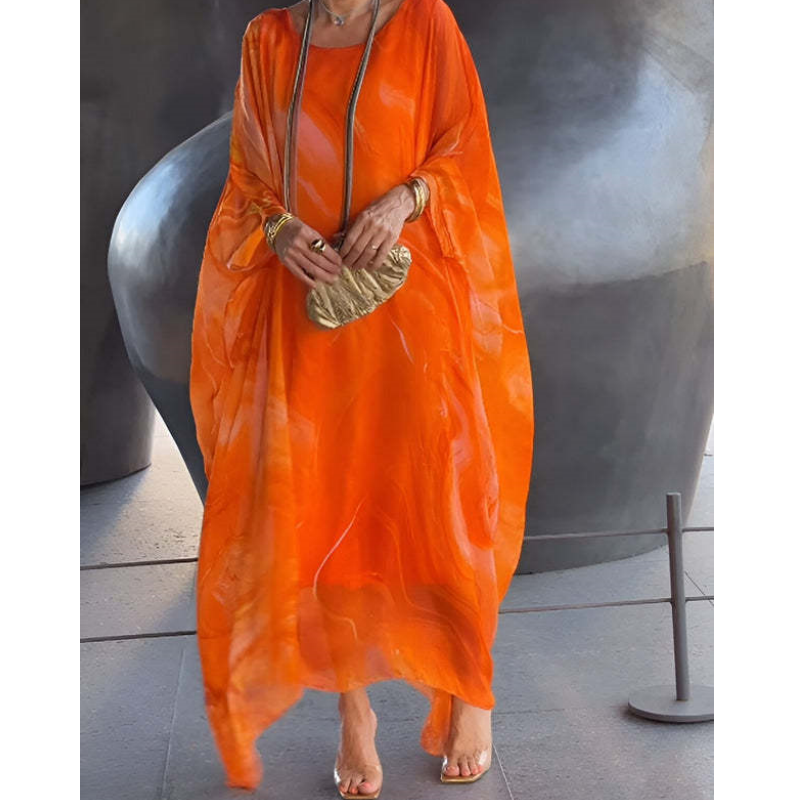 Lenora - Elegant marbled chiffon dresses with print