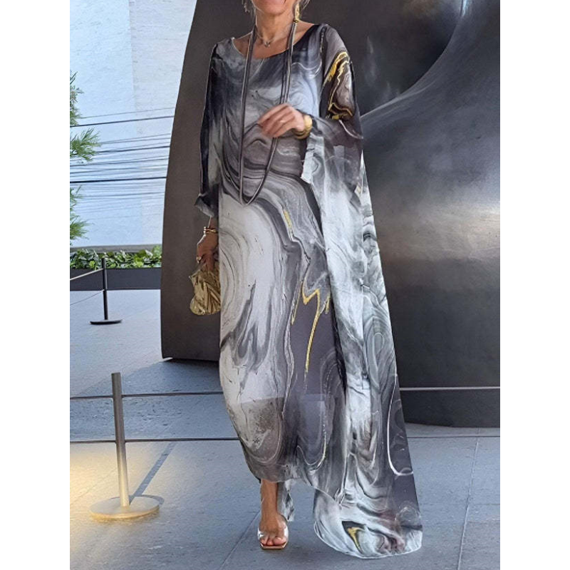 Lenora - Elegant marbled chiffon dresses with print