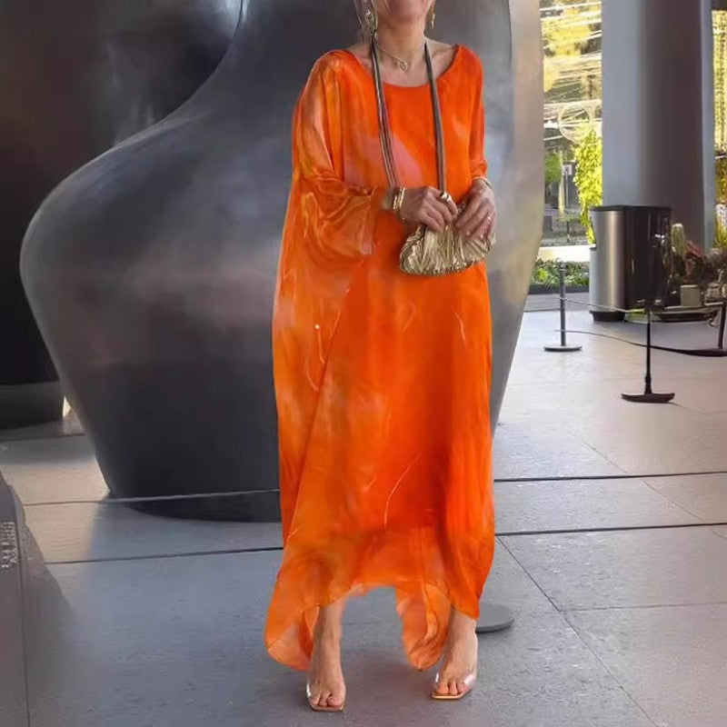 Lenora - Elegant marbled chiffon dresses with print