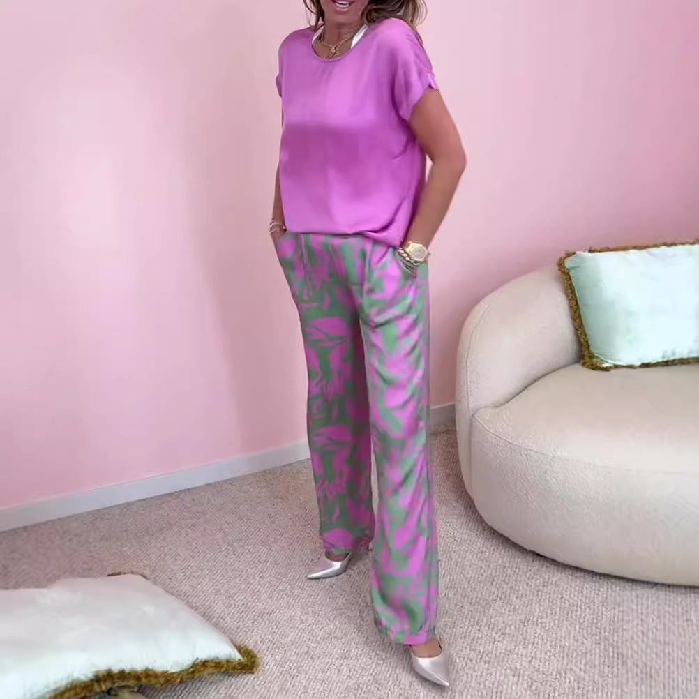 Malika - 2-Piece Set: Top & Wide Printed Pants