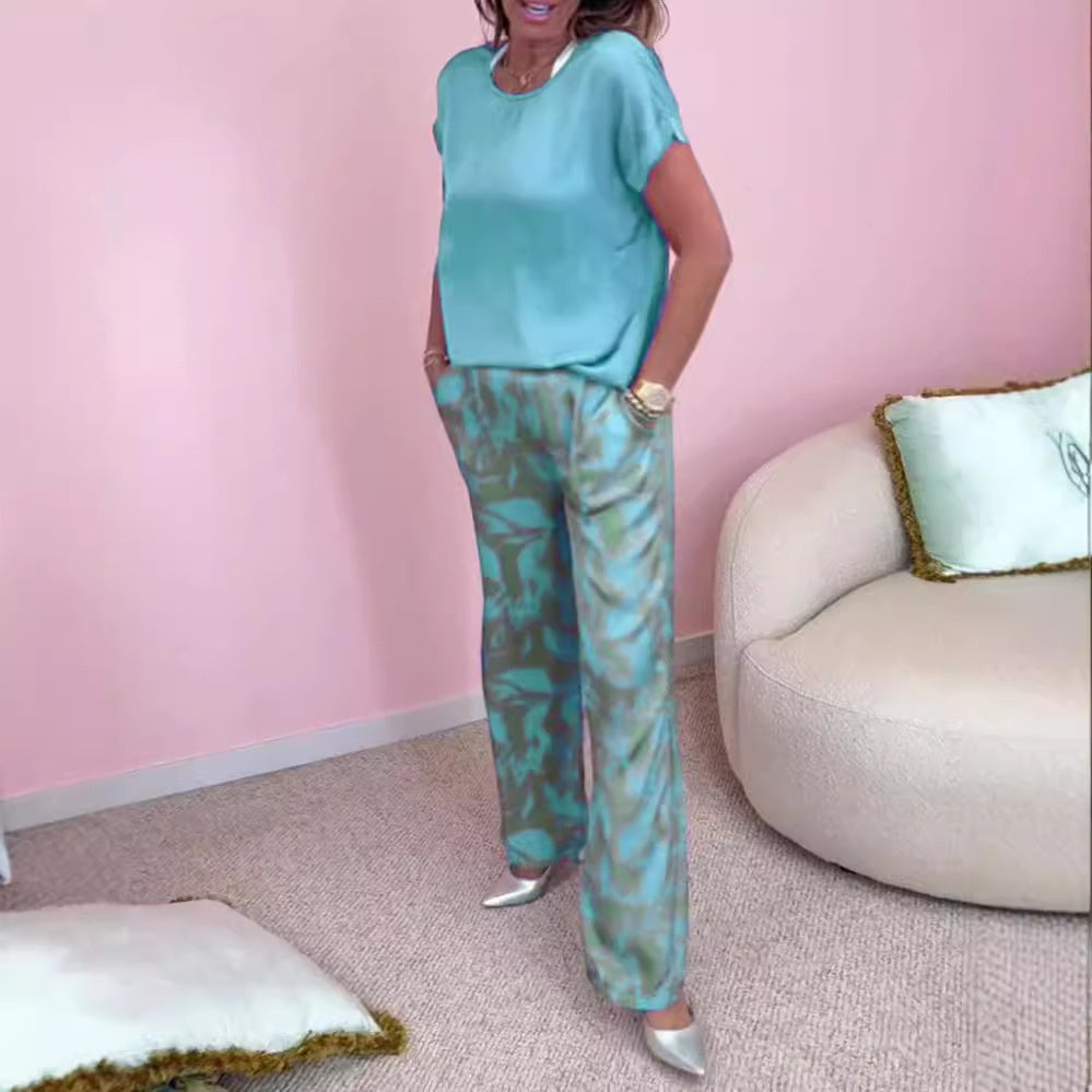 Malika - 2-Piece Set: Top & Wide Printed Pants