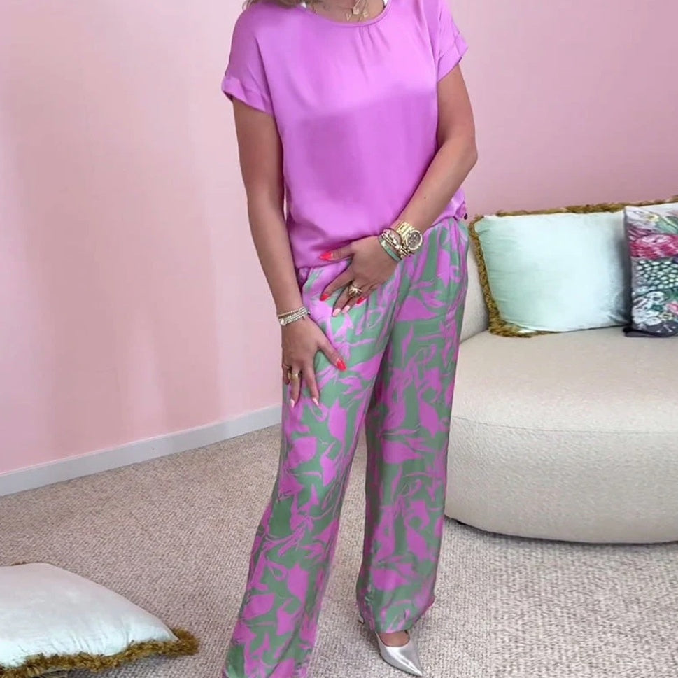 Malika - 2-Piece Set: Top & Wide Printed Pants