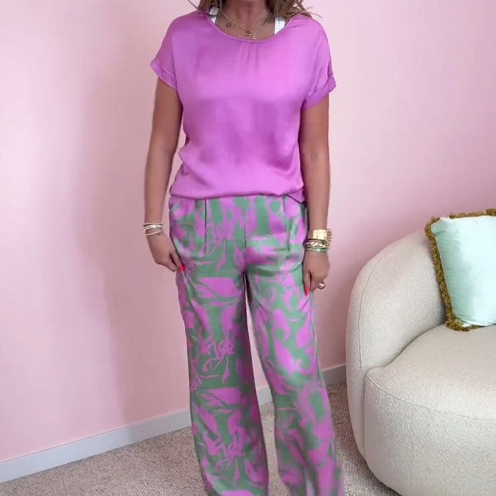 Malika - 2-Piece Set: Top & Wide Printed Pants