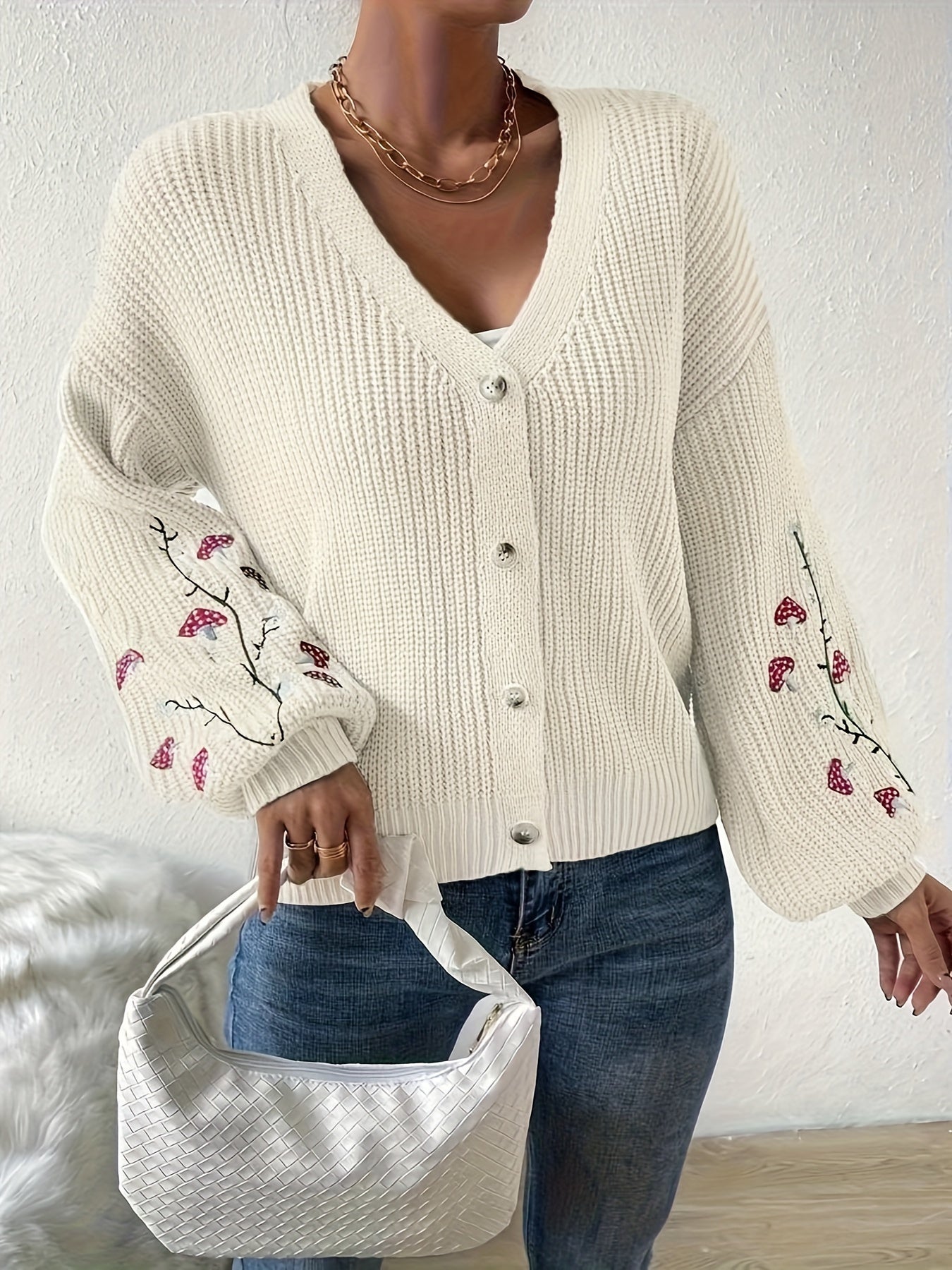Romilly - Mushroom Embroidered Cardigan
