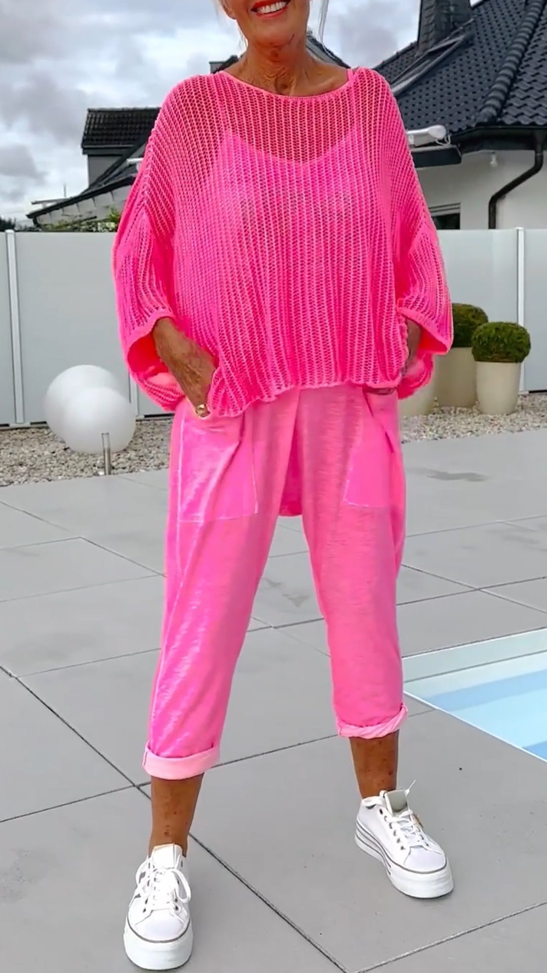 Seraphira - Casual jumpsuit with monogram print and openwork blouse