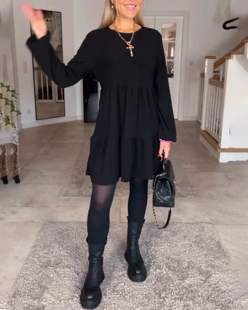 Aida - Simple Retro Long Sleeve Dress